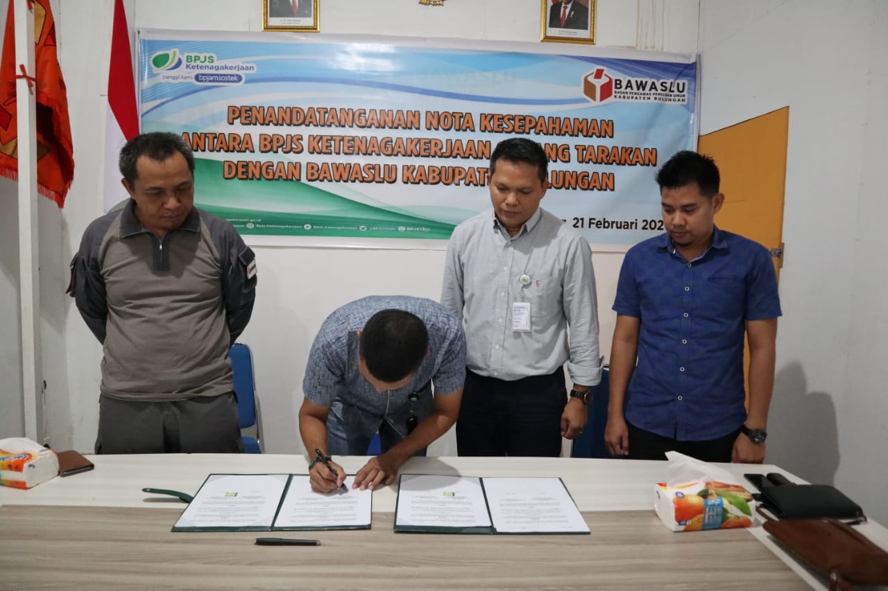 Bawaslu Bulungan Tandatangani Nota Kesepemahaman Bersama BPJS Ketenagakerjaan